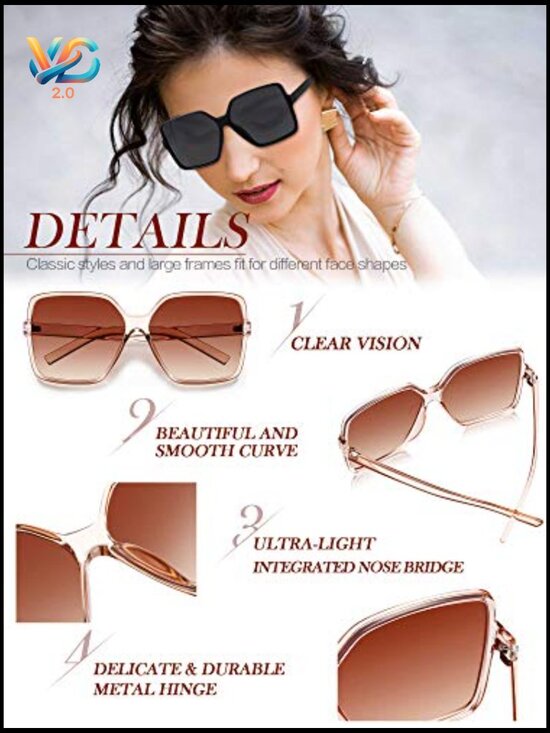 6 Pairs Oversized Square Sunglasses Retro Irregular Vintage Shades for Women main image 6